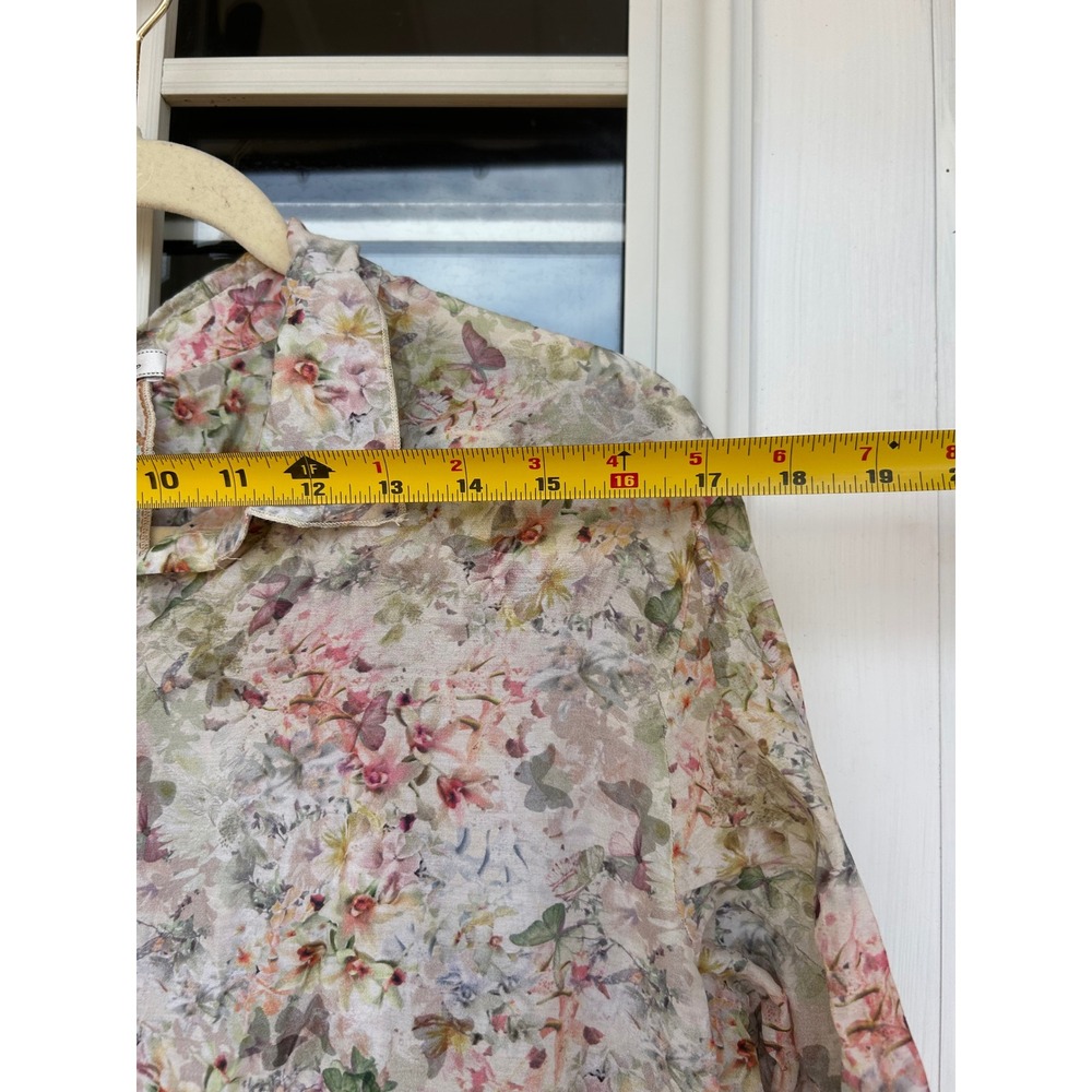 3J Workshop Johnny Was Floral Cotton Silk Lace Trim Button Down Shirt Large - Picture 12 of 14